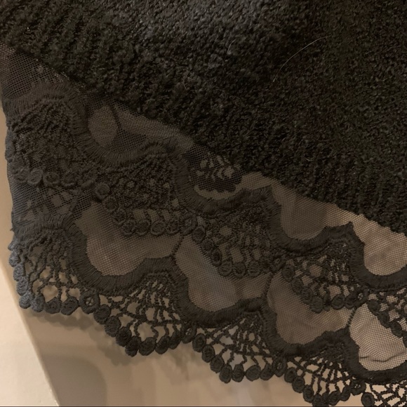 Signature Studio Long Black Cardigan Sweater with Lace Trim - Picture 6 of 7